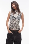 Topshop Crinkle Bow Print Sleeveless Top In Black And White In Black