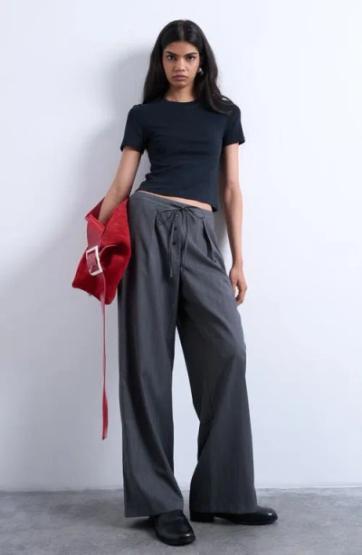 Topshop Boxer Cotton Drawstring Pants In Gray