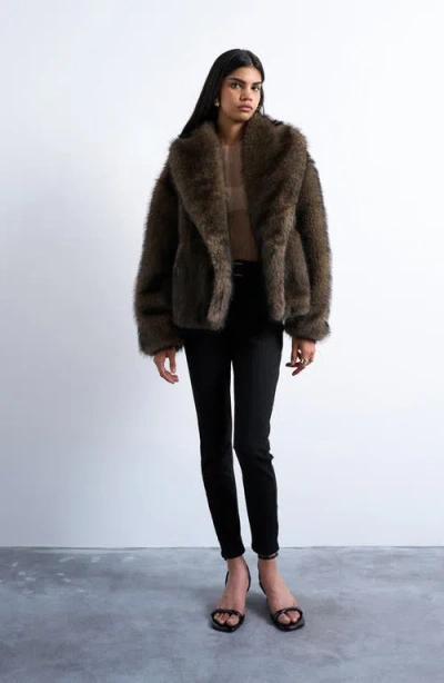 Topshop Boxy Faux Fur Coat In Brown