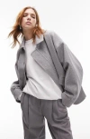 Topshop Brushed Bomber Jacket With Snaps In Gray Heather-black In Grey