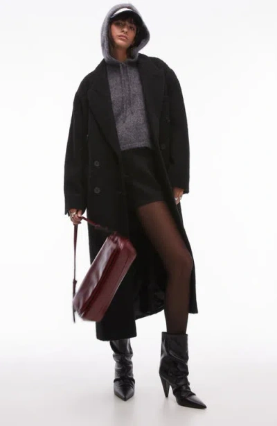 Topshop Brushed Coat In Black