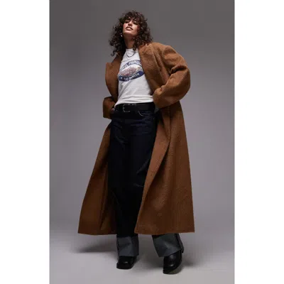 Topshop Brushed Faux Fur Longline Coat In Camel