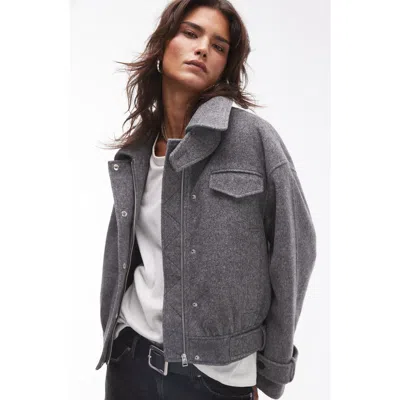 Topshop Brushed Jacket In Grey