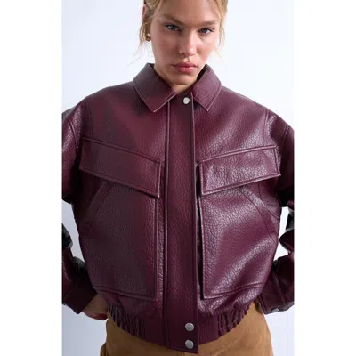 Topshop Bubble Boxy Faux Leather Jacket In Burgundy