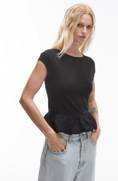 Topshop Slash Neck Peplum Bubble Top In Black