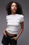 Topshop Bubble Texture Shirred Crop Top In White