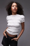 Topshop Bubble Texture Shirred Crop Top In White