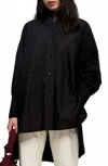 Topshop Button Down High Low Poplin Shirt In Black In Black