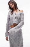 Topshop Cable Crop Cardigan In Grey