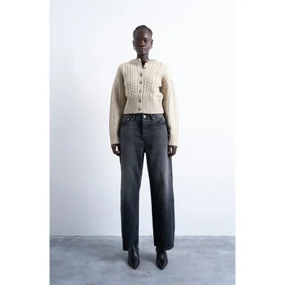 Topshop Cable Stitch Fitted Waist Cardigan In Neutral
