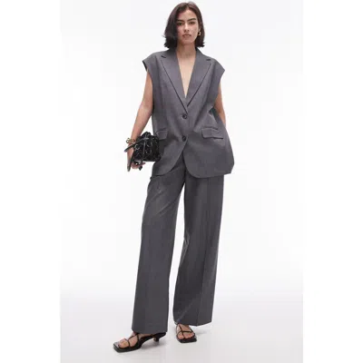 Topshop Cut Off Sleeve Oversized Blazer - Part Of A Set-gray