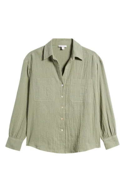 Topshop Casual Cotton Button-up Shirt In Khaki