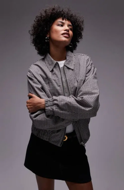 Topshop Check Cotton Zip Jacket In Black Multi