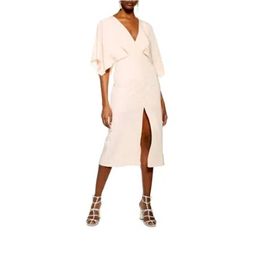Topshop Chiffon Dress Batwing High Slit Midi Tea Dress In Beige