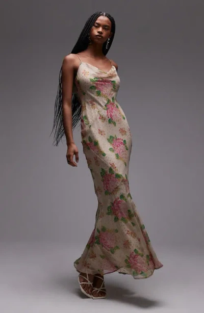 Topshop Chiffon Maxi Slipdress In Multi