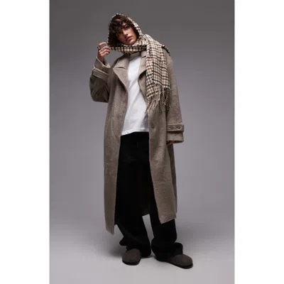 Topshop Chuck On Faux Fur Longline Coat In Beige