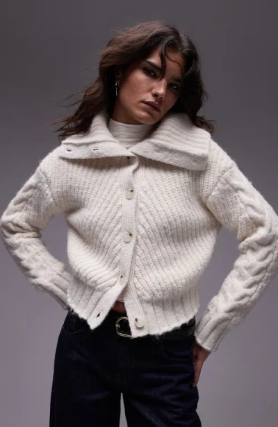 Topshop Chunky Collared Cardigan In Ivory