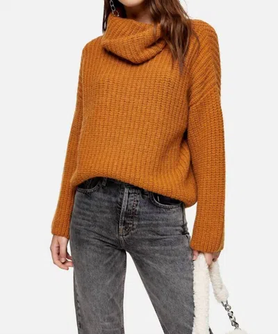 Topshop Chunky Knit Turtleneck Relaxed Sweater In Brown