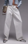 Topshop Cinch Back Low Rise Wide Leg Jeans In White