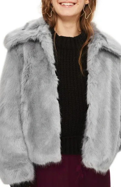 Topshop Claire Faux Fur Coat In Gray