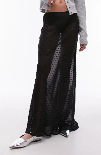 Topshop Clip Dot Semisheer Maxi Skirt In Black