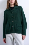 Topshop Collared Cotton Blend Sweater Jacket In Green