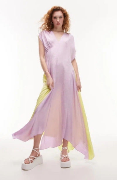 Topshop Colorblock Cap Sleeve Maxi Dress In Lilac Multi