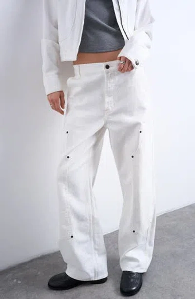 Topshop Column Mid Rise Straight Jeans With Utility Pockets In White