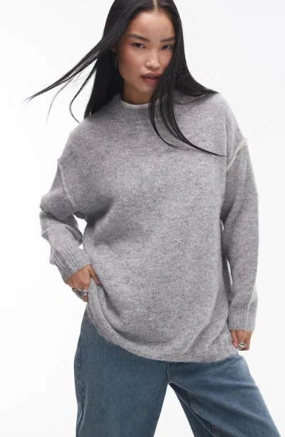 Topshop Contrast Seam Oversize Sweater In Grey