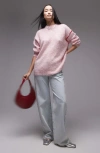 Topshop Contrast Seam Oversize Sweater In Light Pink