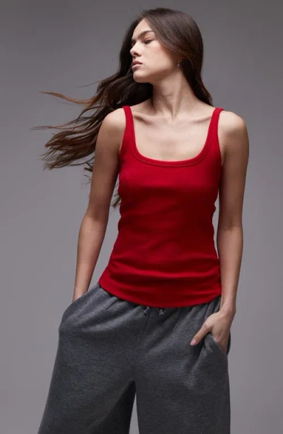 Topshop Contrast Trim Rib Tank In Red