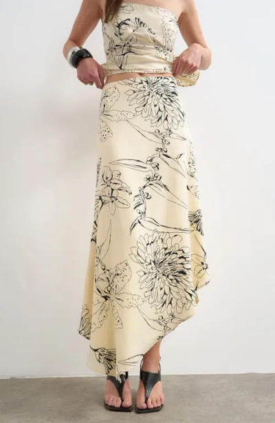 Topshop Co-ord Floral Satin Asymmetric Hem Midi Skirt In Multi