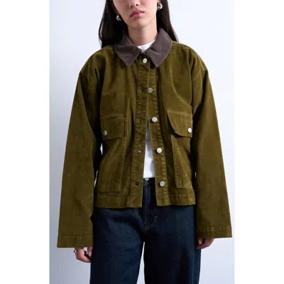 Topshop Corduroy Collar Jacket In Green