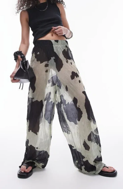 Topshop Cow Print Crinkle Pants In Multi