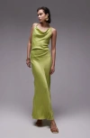Topshop High Cowl Neck Maxi Dress In Apple Green In Light Green