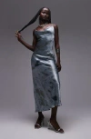 Topshop Cowl Neck Satin Midi Slipdress In Silver Multi