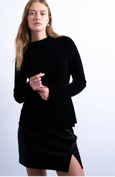 Topshop Cowl Neck Velvet Top In Black