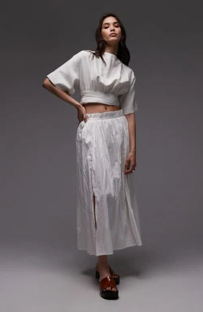 Topshop Crinkle Cotton Maxi Skirt In White