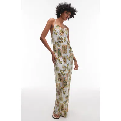 Topshop Crinkle Cowl Neck Maxi Dress In Neutral