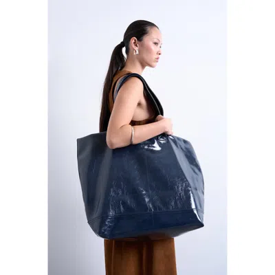Topshop Crinkle Faux Leather Tote In Blue