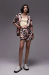 Topshop Crinkle Resort Print Shorts In Multi - Part Of A Set In Black Multi