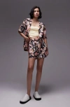 Topshop Crinkle Resort Print Shorts In Multi - Part Of A Set In Black Multi