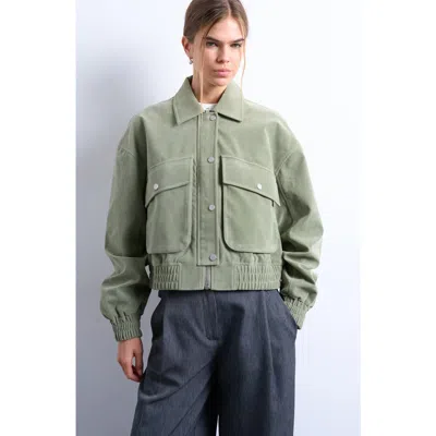 Topshop Crop Bomber Jacket In Green