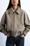 Topshop Crop Bomber Jacket In Neutral