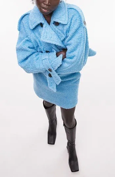 Topshop Crop Bouclé Trench Coat In Mid Blue