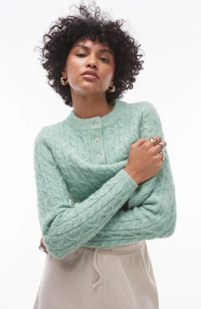 Topshop Knit Cable Micro Cardigan In Mint-green