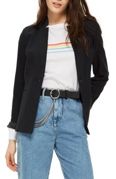 Topshop Cross Hatch Blazer In Black