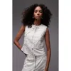 Topshop Cross Hatch Sleeveless Top In Ivory