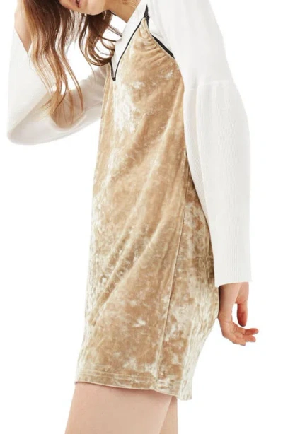 Topshop Crushed Velvet Slipdress In Gold