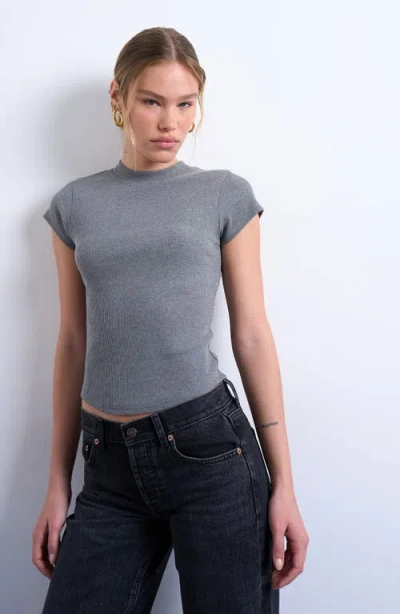 Topshop Curved Hem Fitted Stretch Cotton T-shirt In Gray